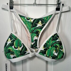 NWT Mosmann Congo Triangle Bralette Swimsuit Leaf Print Green White Size L‎